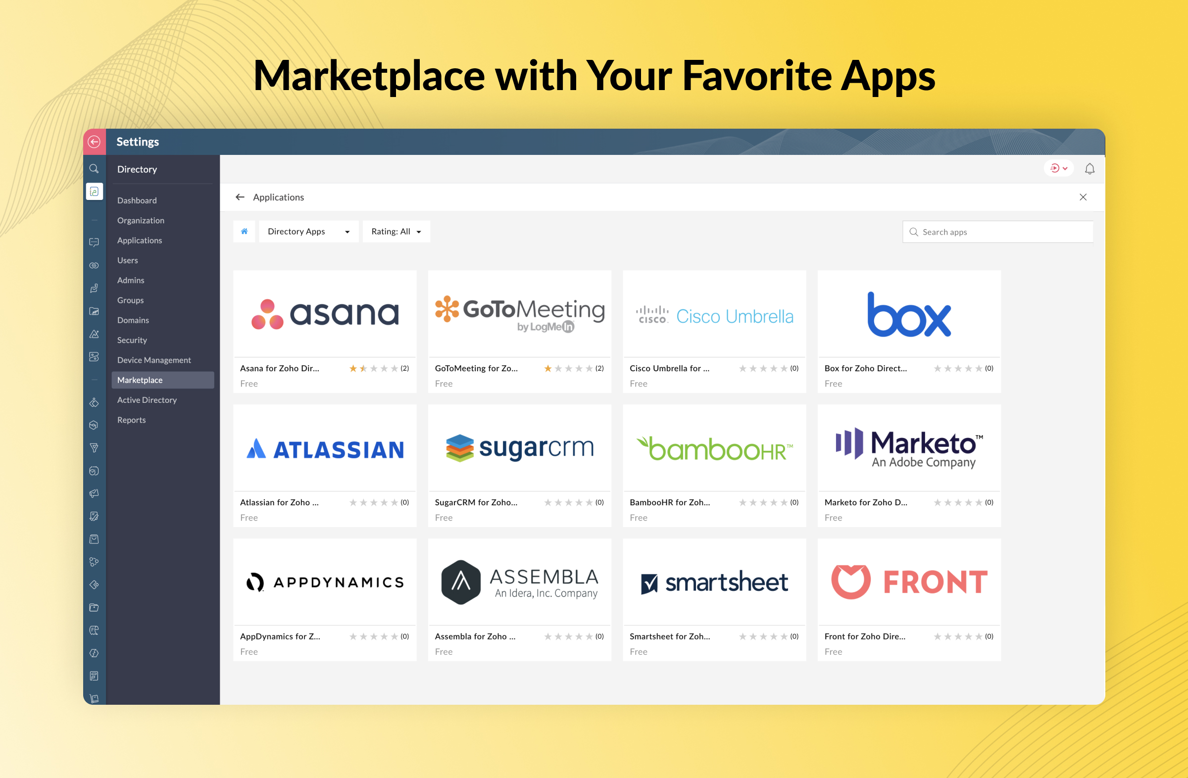 Has a screenshot of Zoho's Marketplace webpage