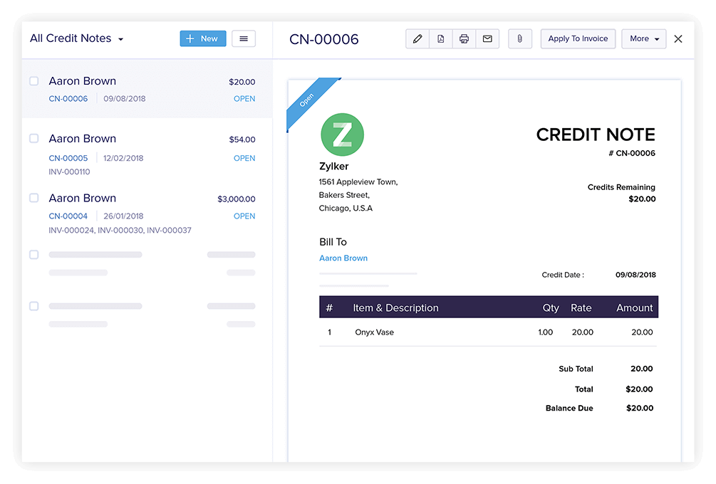 Credit Notes & Invoice Refunds - Invoicing and Bookkeeping Software | Zoho Books