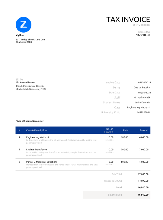 Zoho Invoice - Custom Templates