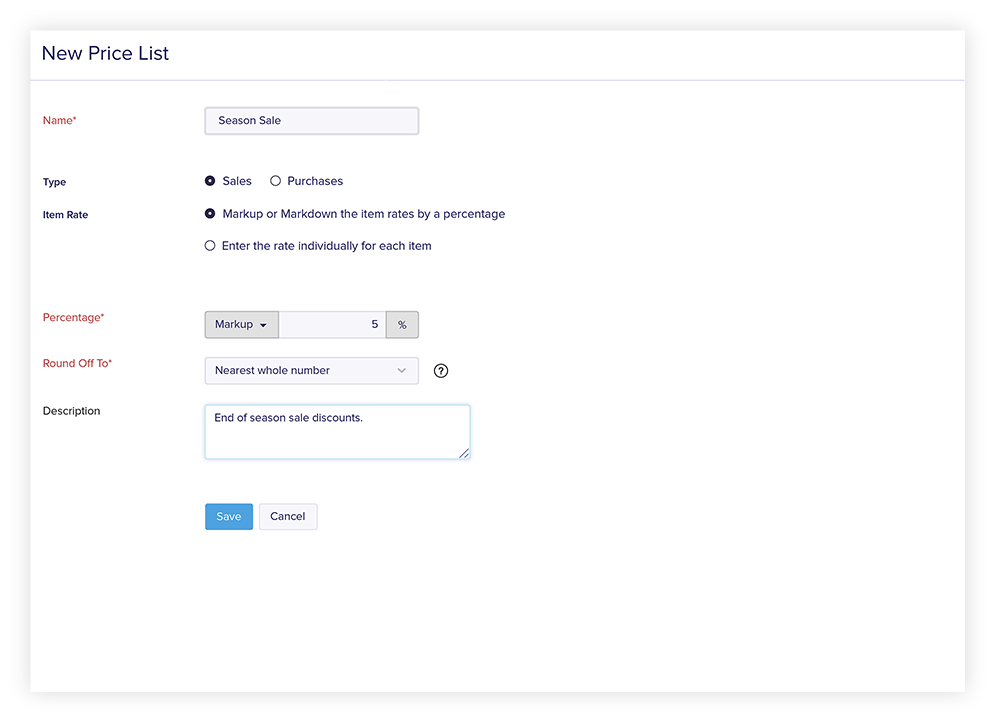 Price List for Custom Prices - Accounting Software with Inventory Tracking | Zoho Books